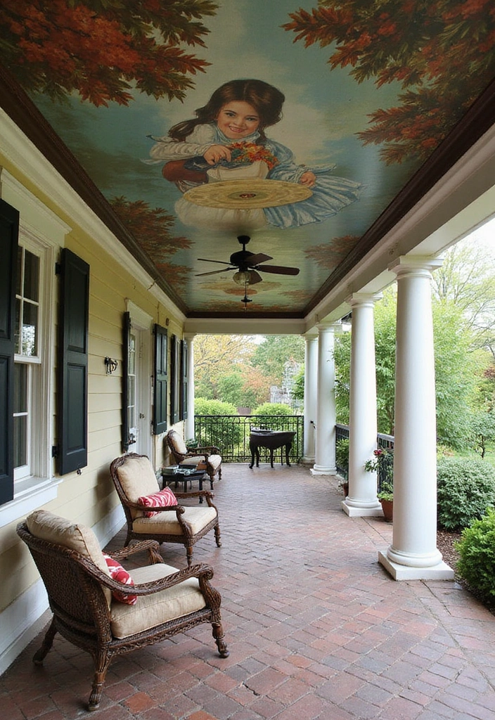 21 Trendy Porch Ceiling Designs That'll Transform Your Outdoor Space! - 20. Artistic Murals