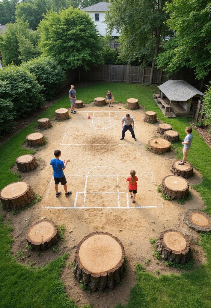 22 Brilliant Tree Stump Landscaping Ideas for a Jaw-Dropping Yard (Wait Until You See #17!) - 11. Tree Stump Sports Court