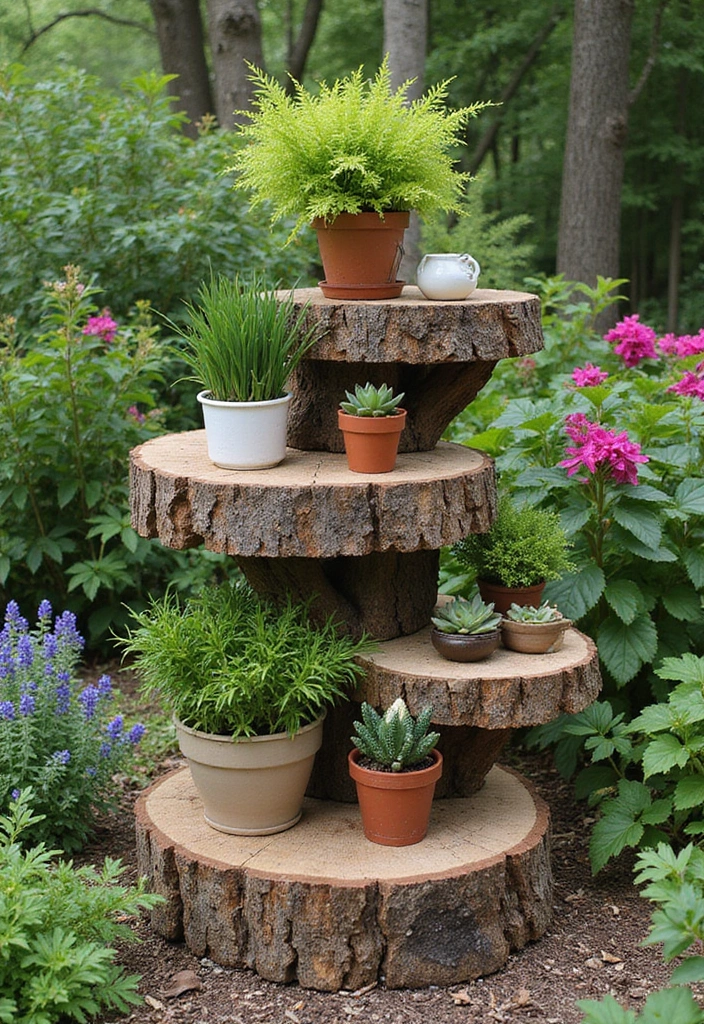 22 Brilliant Tree Stump Landscaping Ideas for a Jaw-Dropping Yard (Wait Until You See #17!) - 13. Stump Shelves