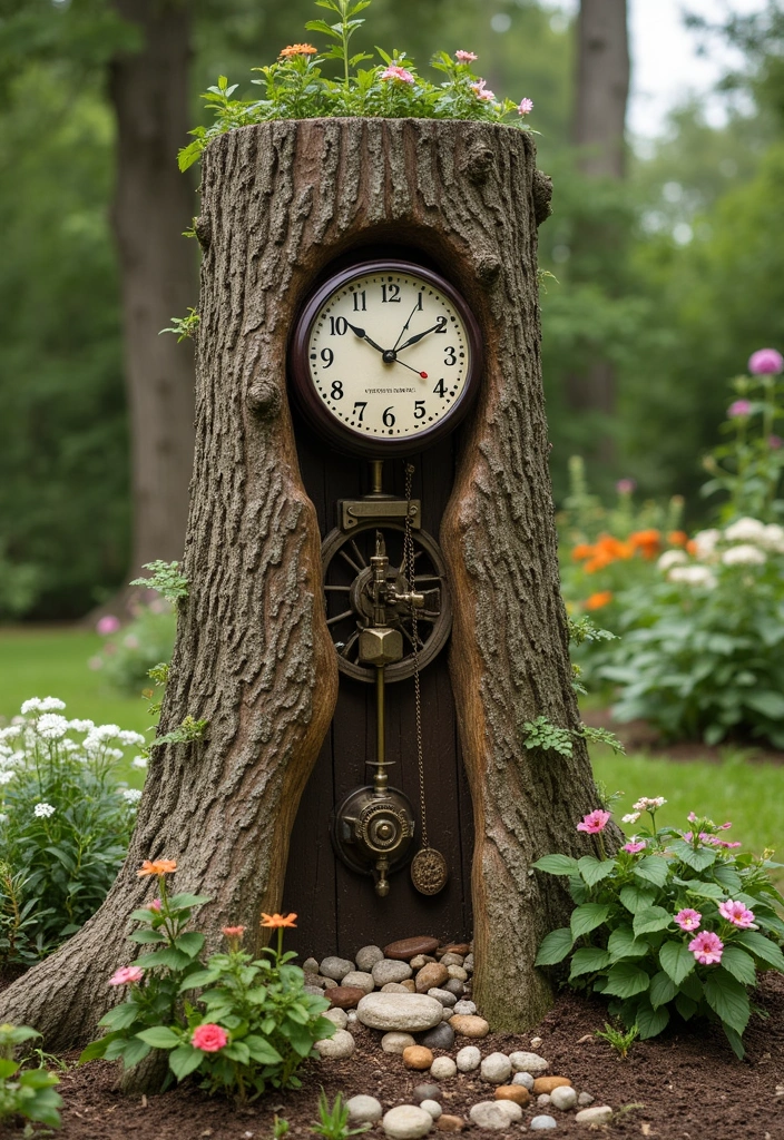 22 Brilliant Tree Stump Landscaping Ideas for a Jaw-Dropping Yard (Wait Until You See #17!) - 14. Tree Stump Clock