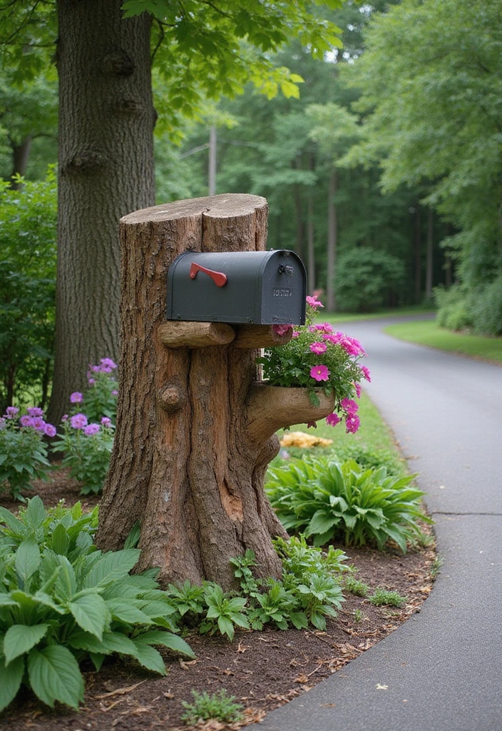 22 Brilliant Tree Stump Landscaping Ideas for a Jaw-Dropping Yard (Wait Until You See #17!) - 19. Tree Stump Mailbox