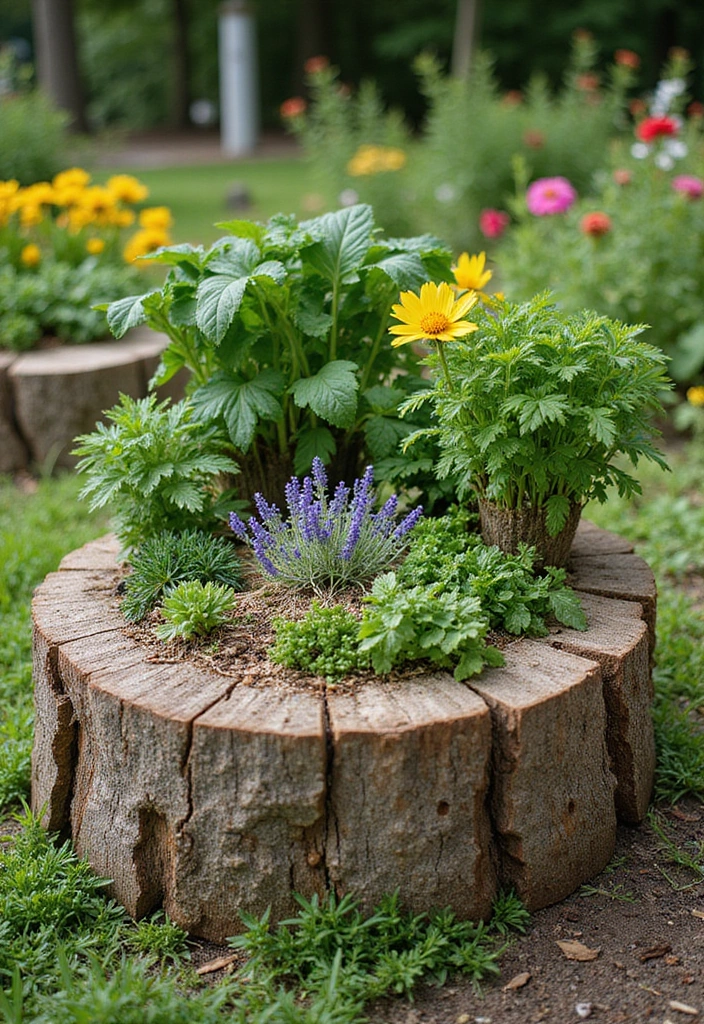 22 Brilliant Tree Stump Landscaping Ideas for a Jaw-Dropping Yard (Wait Until You See #17!) - 20. Tree Stump Herb Spiral