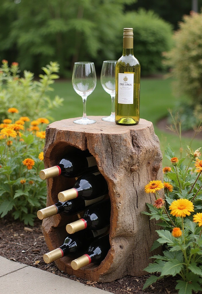 22 Brilliant Tree Stump Landscaping Ideas for a Jaw-Dropping Yard (Wait Until You See #17!) - 22. Tree Stump Wine Rack