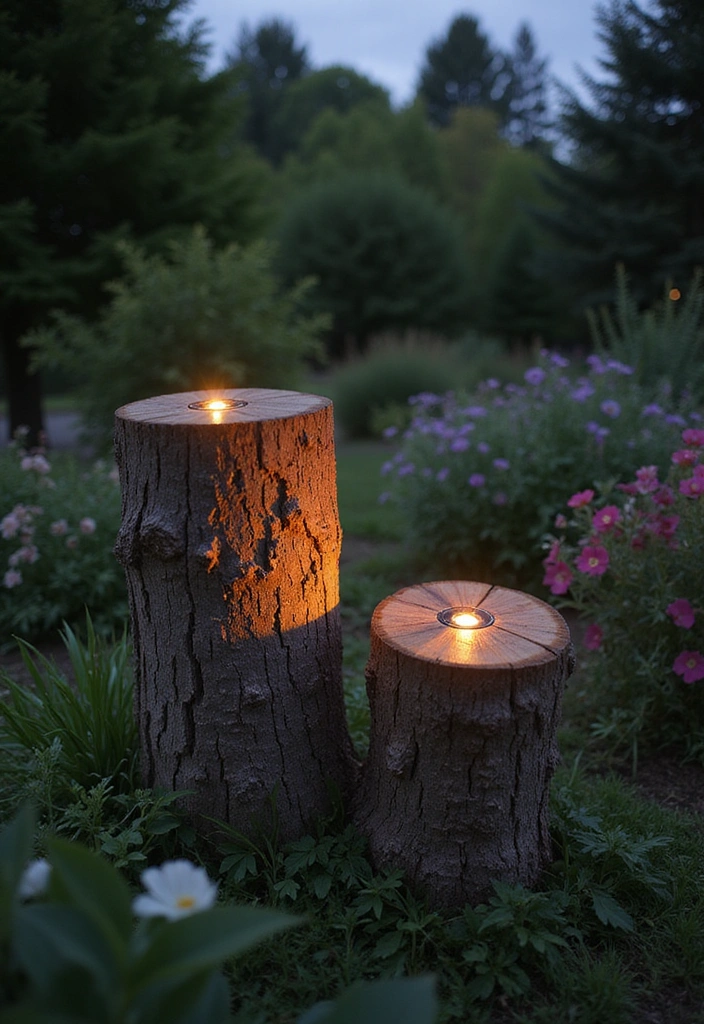 22 Brilliant Tree Stump Landscaping Ideas for a Jaw-Dropping Yard (Wait Until You See #17!) - 9. Stump Lighting