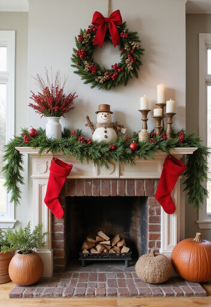 22 Colorful Mantel Decor Ideas That Will Brighten Up Any Room! - 12. Festive Holiday Decor