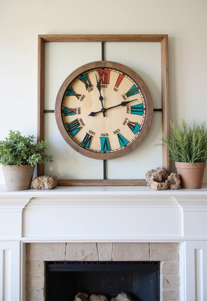 22 Colorful Mantel Decor Ideas That Will Brighten Up Any Room! - 14. Unique Clock Displays