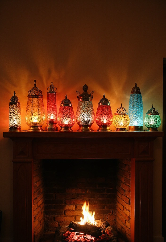 22 Colorful Mantel Decor Ideas That Will Brighten Up Any Room! - 19. Colorful Lanterns