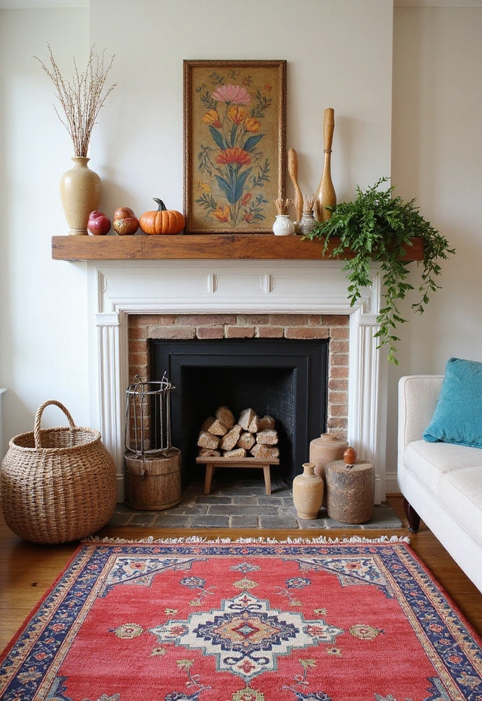 22 Colorful Mantel Decor Ideas That Will Brighten Up Any Room! - 20. Playful Rugs or Mats