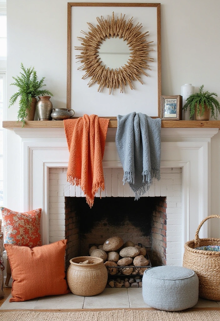 22 Colorful Mantel Decor Ideas That Will Brighten Up Any Room! - 4. Cozy Textile Accents