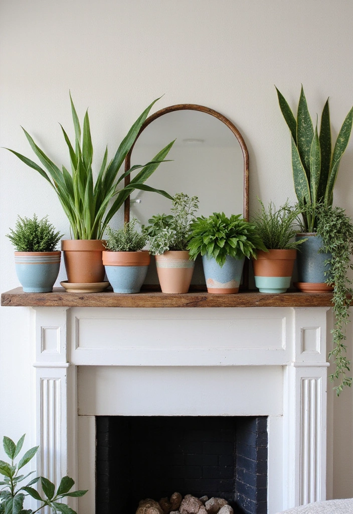 22 Colorful Mantel Decor Ideas That Will Brighten Up Any Room! - 7. Quirky Plant Displays