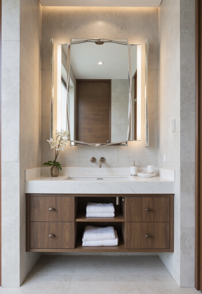 22 Modern Bathroom Ideas That Will Make You Feel Like You’re in a Spa (Don’t Miss #3!) - 13. Statement Mirrors