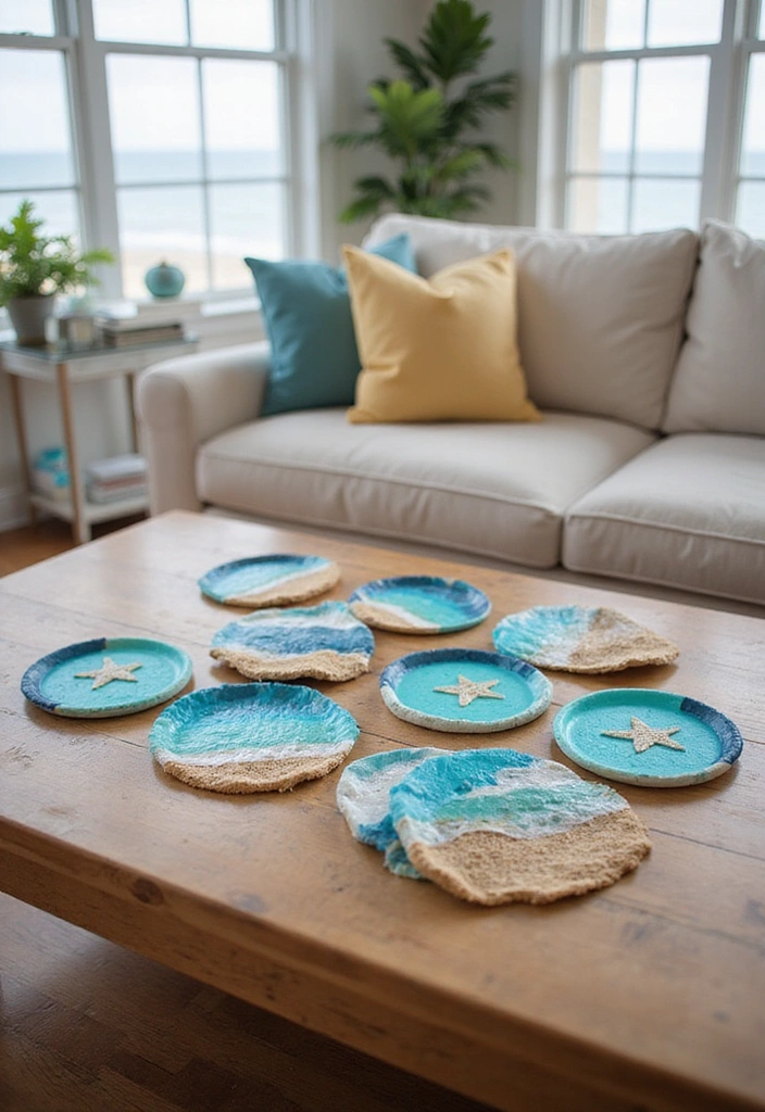 25 DIY Beach Themed Decor Projects for a Stunning Living Room Makeover! - 12. Beachy Coasters