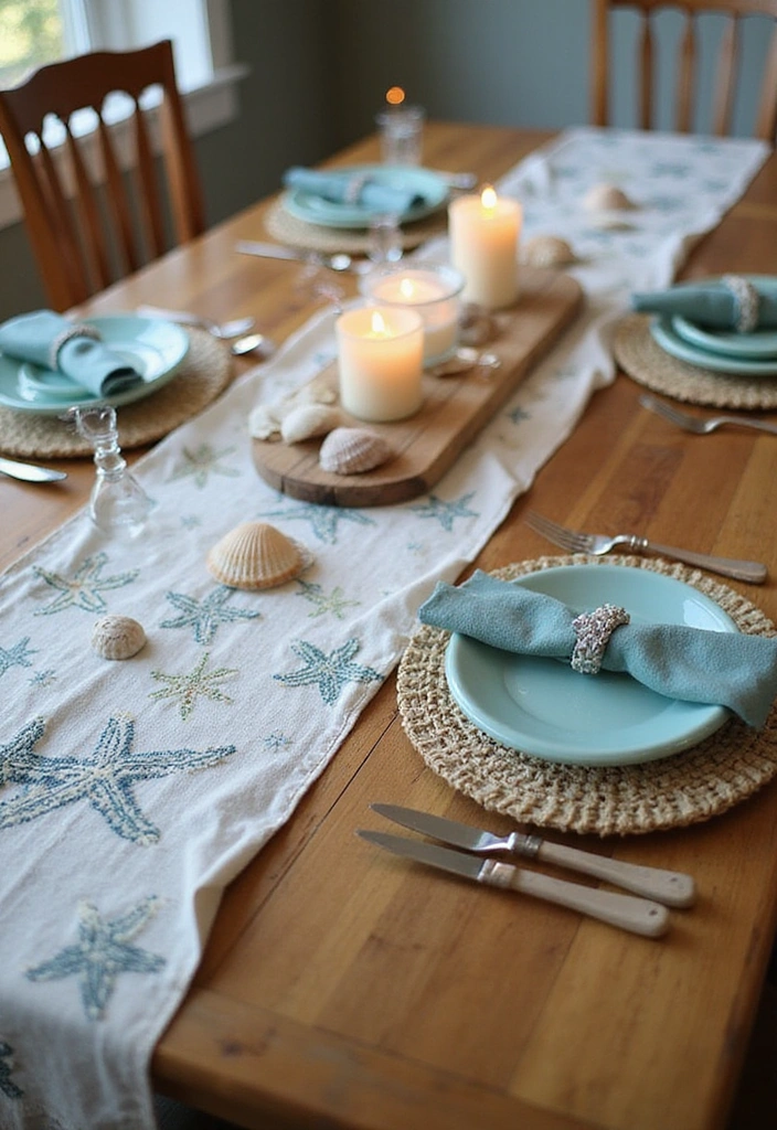 25 DIY Beach Themed Decor Projects for a Stunning Living Room Makeover! - 14. Beach-Themed Table Runner