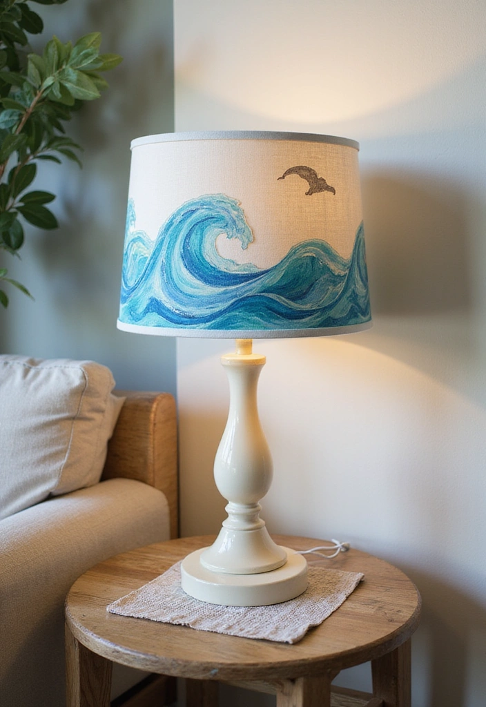25 DIY Beach Themed Decor Projects for a Stunning Living Room Makeover! - 16. Ocean Wave Table Lamp