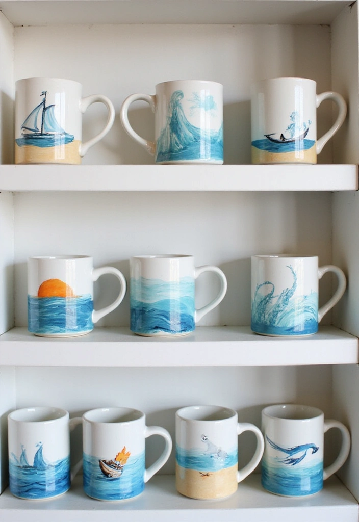 25 DIY Beach Themed Decor Projects for a Stunning Living Room Makeover! - 17. DIY Beachy Mugs