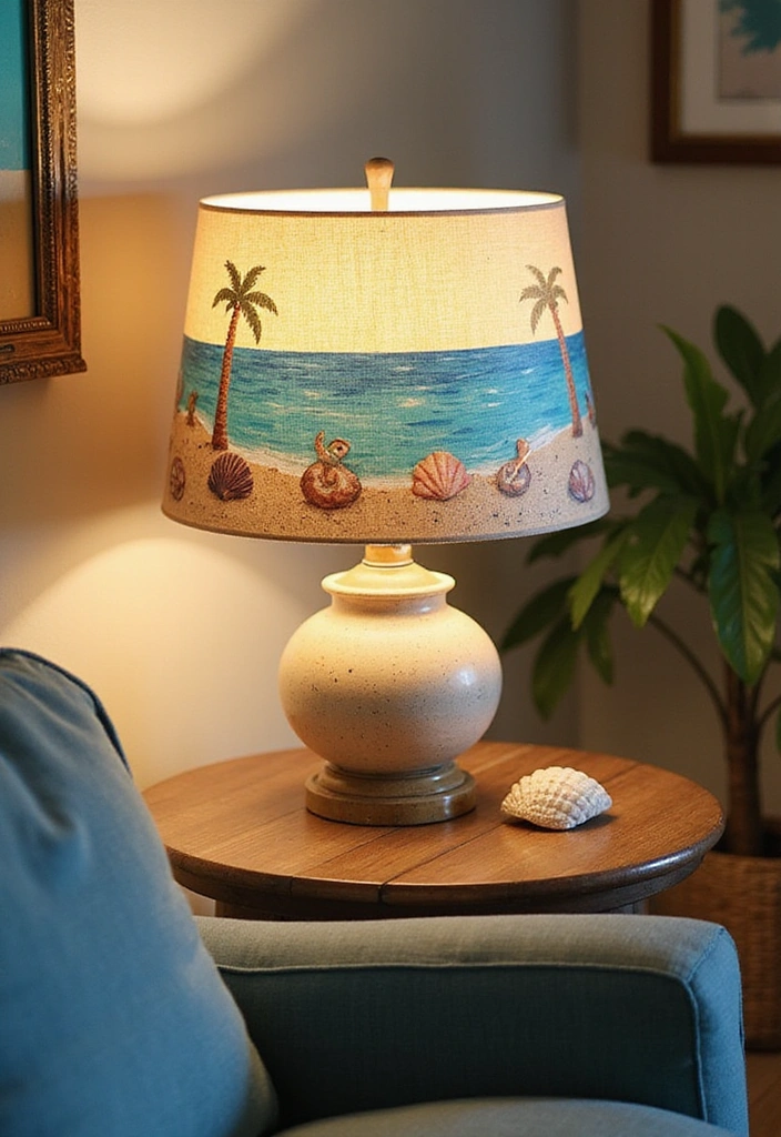 25 DIY Beach Themed Decor Projects for a Stunning Living Room Makeover! - 19. Beach-Themed Lamp Shade