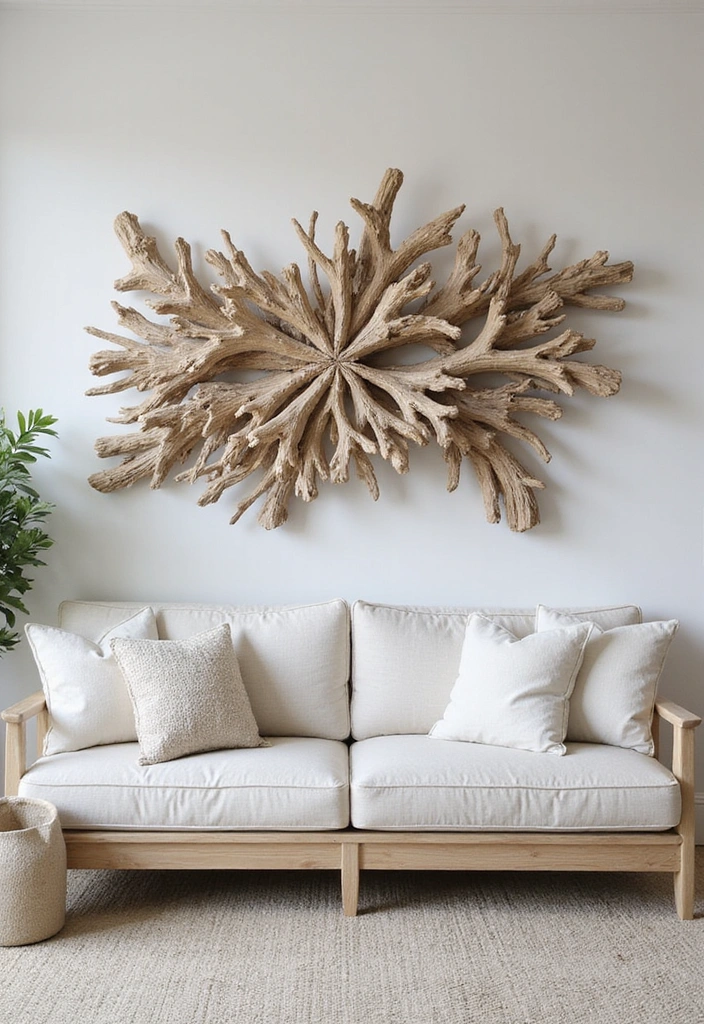 25 DIY Beach Themed Decor Projects for a Stunning Living Room Makeover! - 2. Driftwood Wall Art