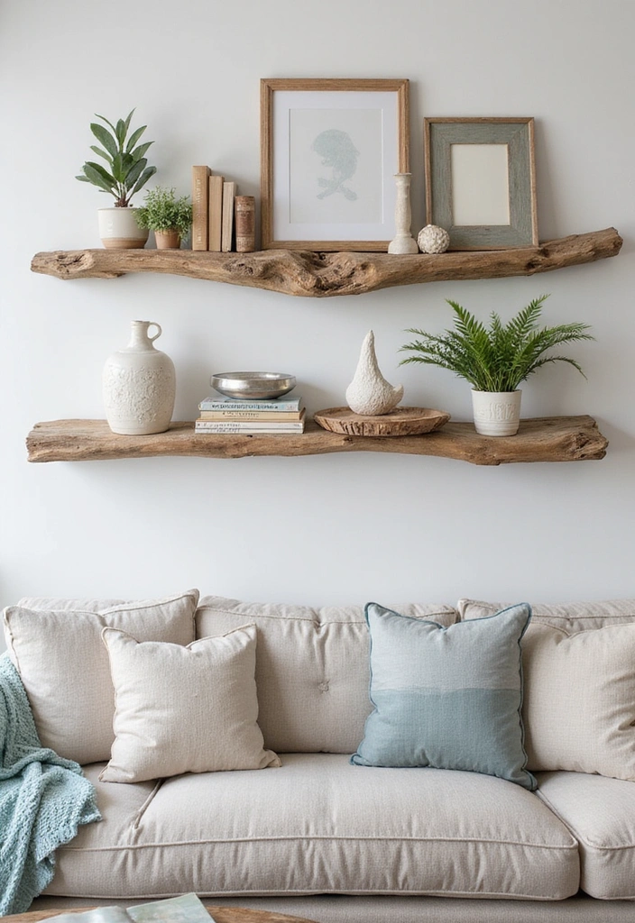 25 DIY Beach Themed Decor Projects for a Stunning Living Room Makeover! - 21. Driftwood Shelves