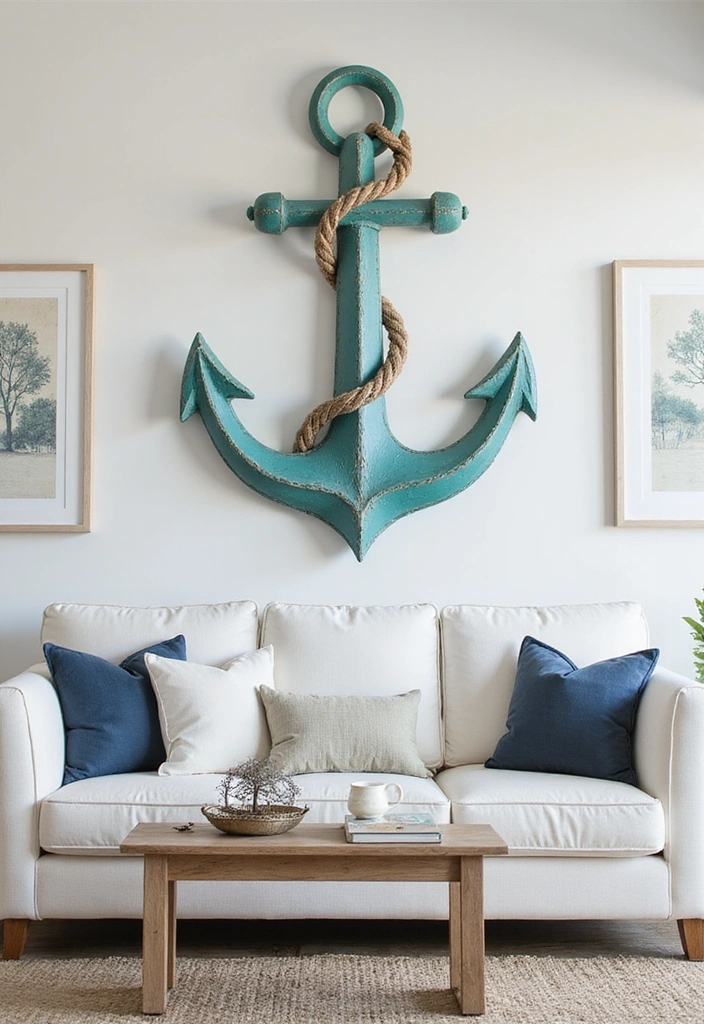 25 DIY Beach Themed Decor Projects for a Stunning Living Room Makeover! - 24. Anchor Wall Decor
