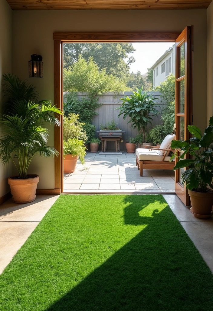 25 DIY Small Backyard Turf Ideas That Will Make You a Landscaping Pro (Don't Miss #12!) - 7. Turf for Indoor-Outdoor Flow
