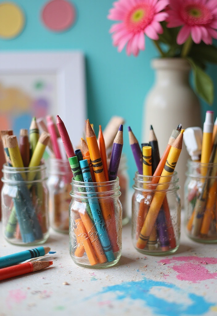 25 Genius Mason Jar Storage Ideas That Will Declutter Your Life (You Won't Believe #4!) - 14. Kids’ Art Supplies