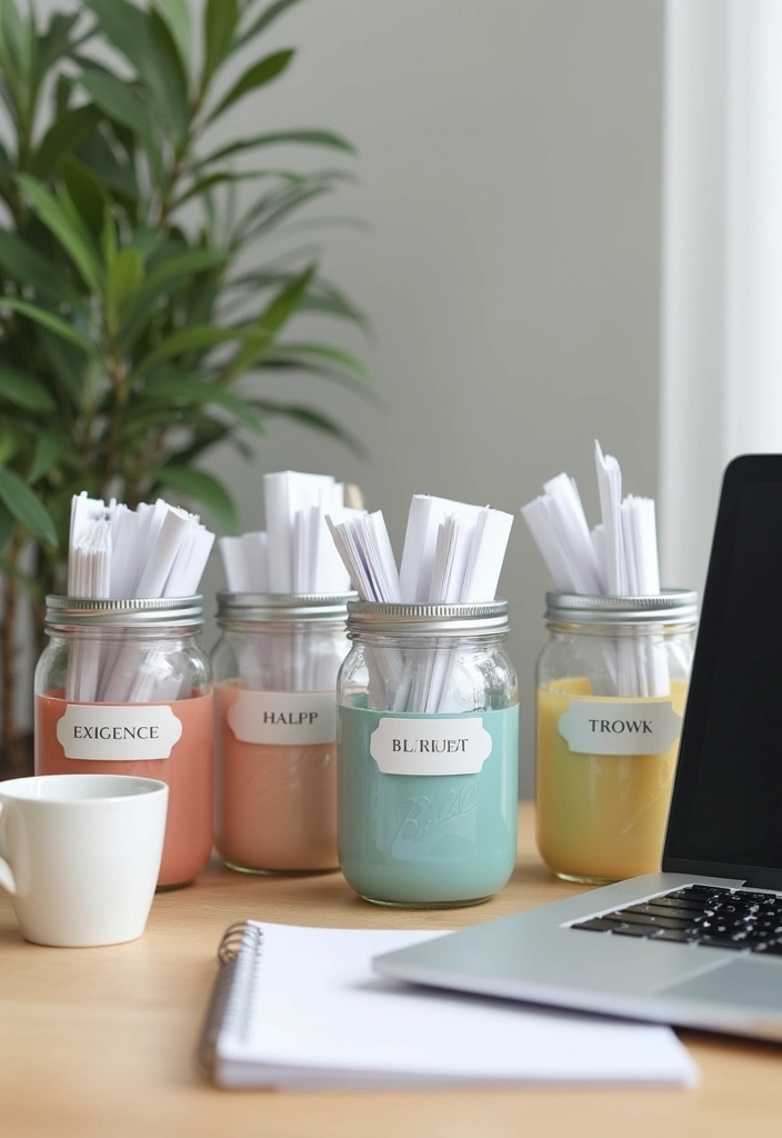 25 Genius Mason Jar Storage Ideas That Will Declutter Your Life (You Won't Believe #4!) - 15. Home Office Paperwork