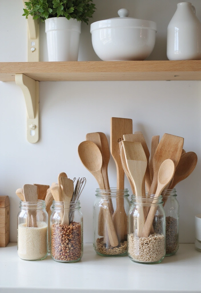 25 Genius Mason Jar Storage Ideas That Will Declutter Your Life (You Won't Believe #4!) - 17. Cooking Utensils