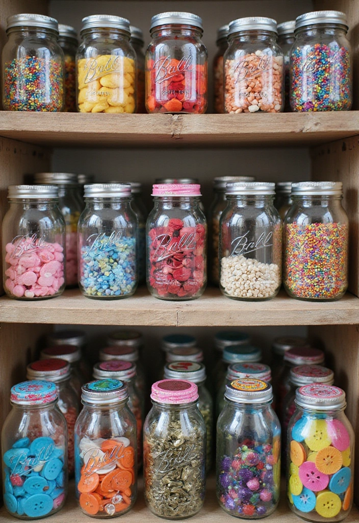 25 Genius Mason Jar Storage Ideas That Will Declutter Your Life (You Won't Believe #4!) - 3. Craft Room Joy