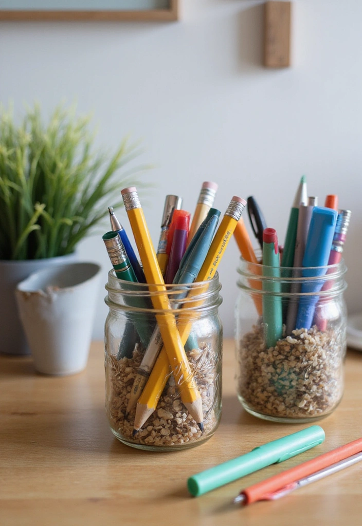 25 Genius Mason Jar Storage Ideas That Will Declutter Your Life (You Won't Believe #4!) - 5. Writing Utensils Holder