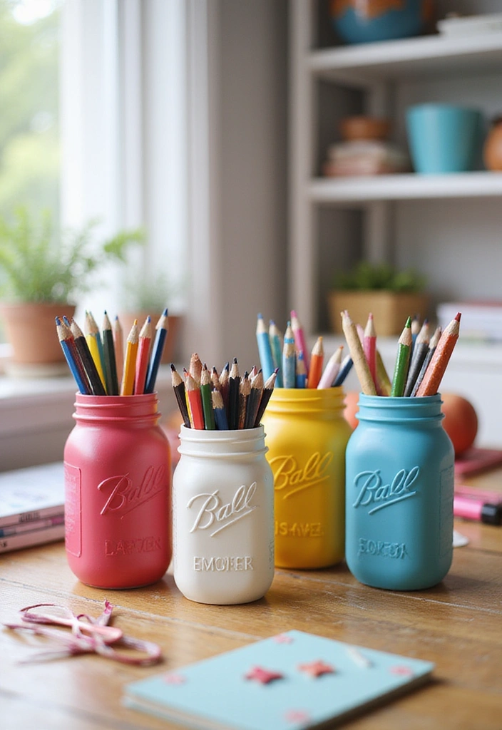 30 Easy DIY Mason Jar Crafts That Even Kids Can Do - 15. Crafty Pencil Holders
