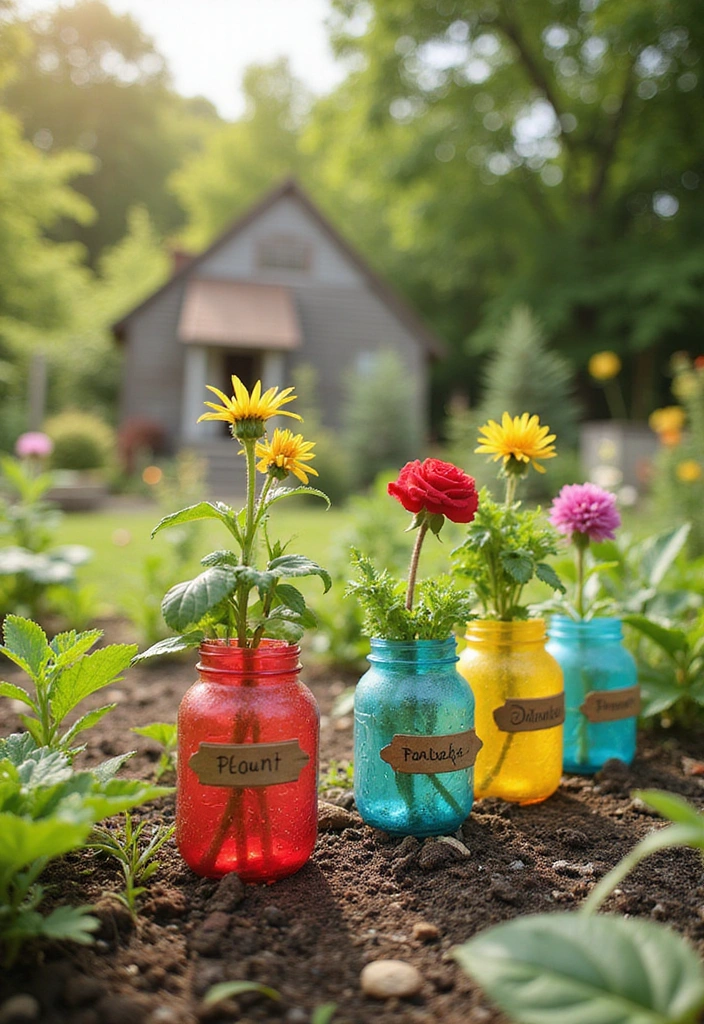 30 Easy DIY Mason Jar Crafts That Even Kids Can Do - 29. DIY Mason Jar Garden Markers