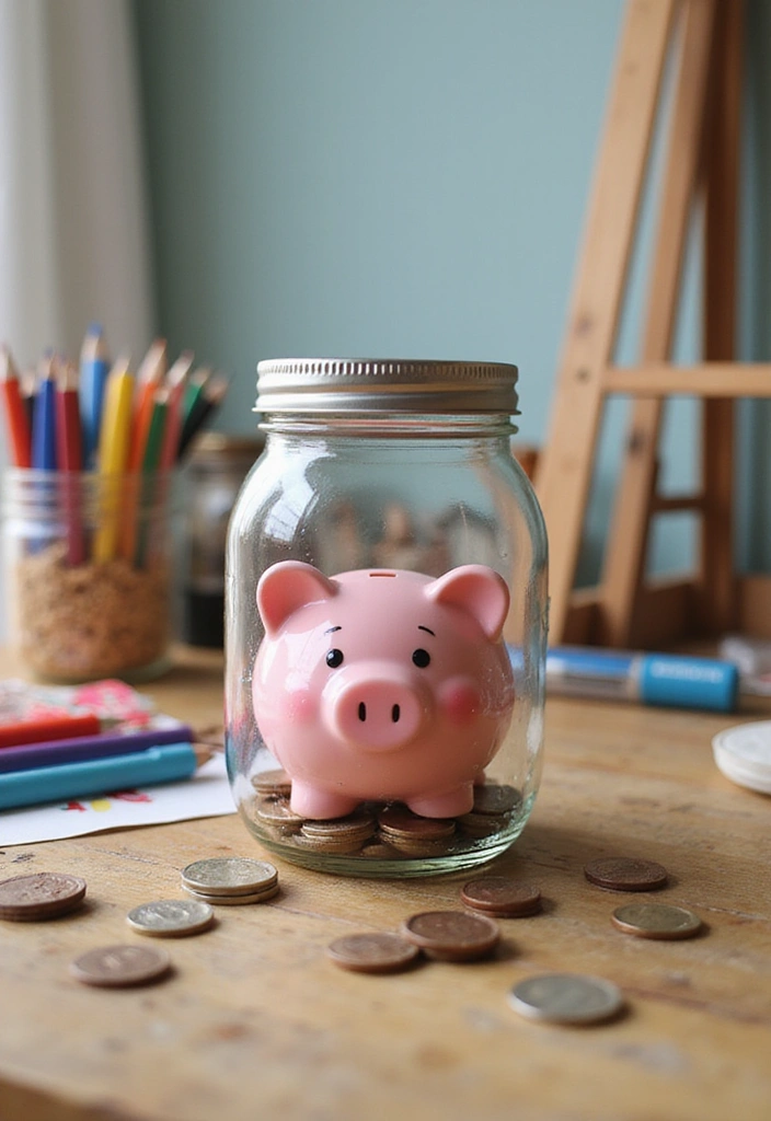 30 Easy DIY Mason Jar Crafts That Even Kids Can Do - 7. Mason Jar Piggy Bank