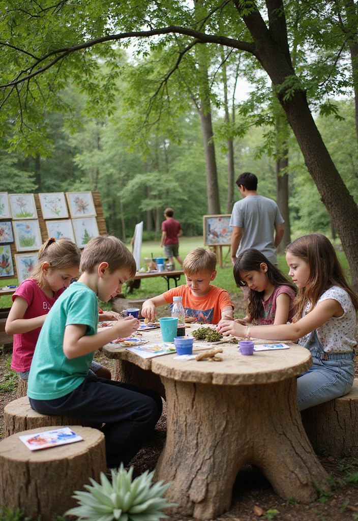 8 Amazing Tree Stump Play Area Ideas Your Kids Will Adore (and You'll Love the Low Cost!) - 3. Nature Art Stations