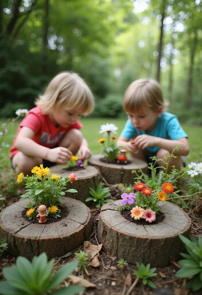 8 Amazing Tree Stump Play Area Ideas Your Kids Will Adore (and You'll Love the Low Cost!) - 4. Miniature Gardens
