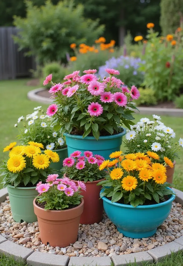 10 Adorable Small Round Garden Ideas That Prove Size Doesn’t Matter! - 9. Colorful Container Cluster