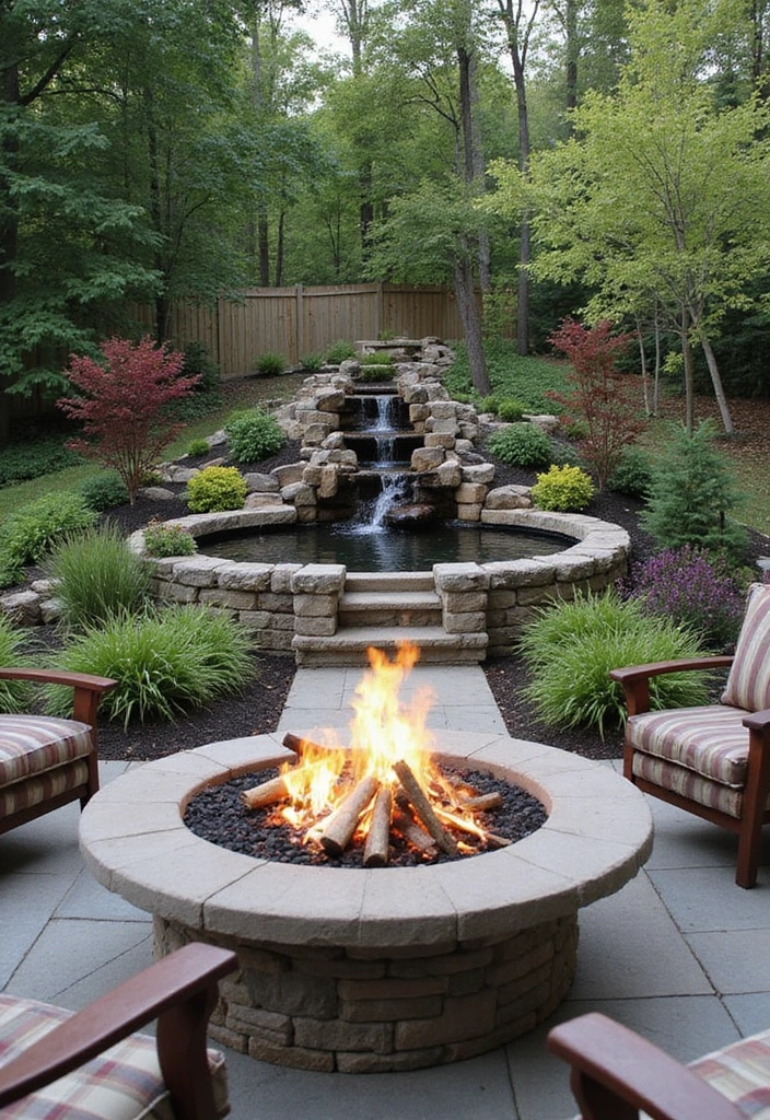 11 Gorgeous Gabion Water Feature Ideas That Will Bring Serenity to Your Garden! - 7. Gabion Water Feature with Fire Pit