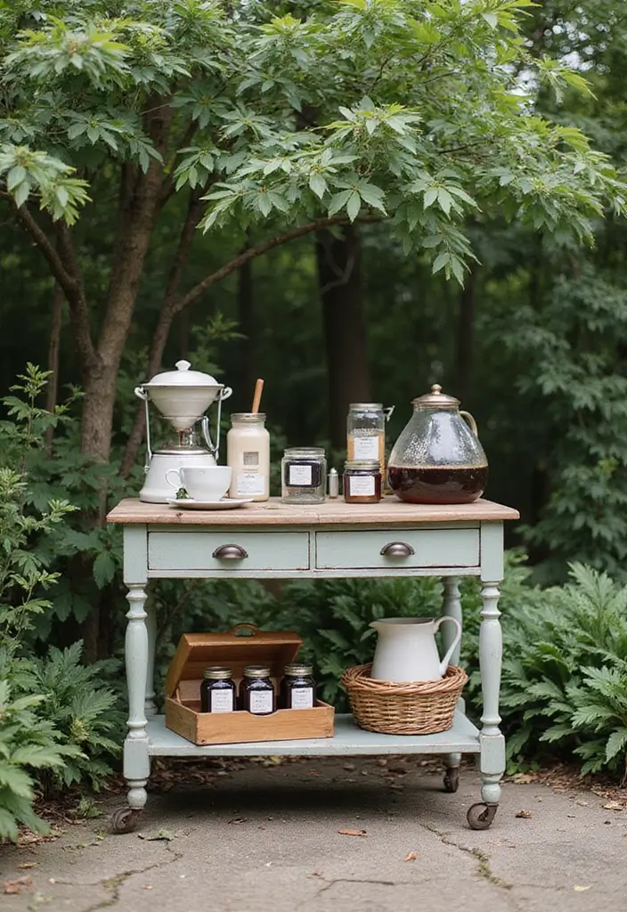 11 Outdoor Coffee Bar Ideas to Enjoy Your Brew in the Fresh Air! - 6. Farmhouse Style Coffee Station