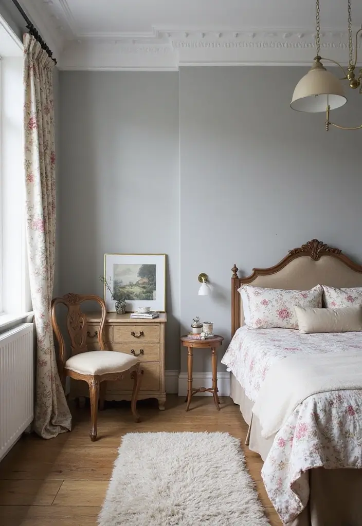 12 Cozy Grey Bedroom Designs That Will Wrap You in Comfort (You’ll Love #9!) - 10. Vintage Grey Charm