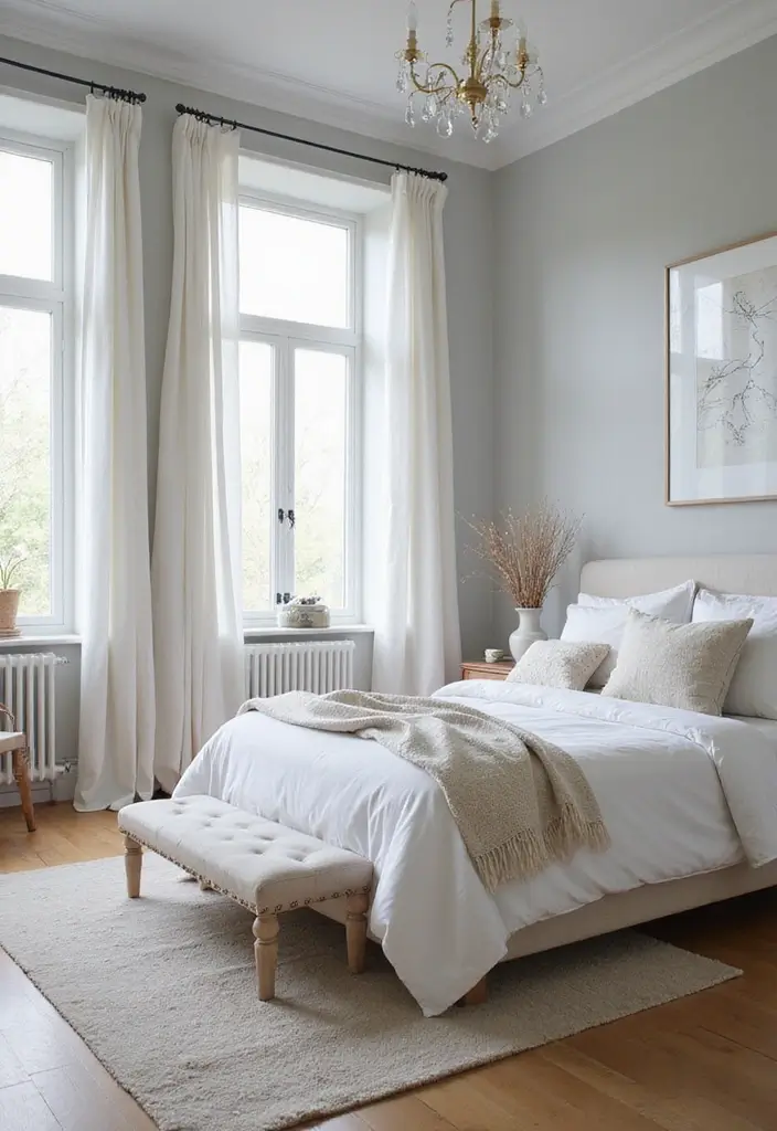 12 Cozy Grey Bedroom Designs That Will Wrap You in Comfort (You’ll Love #9!) - 12. Bright and Airy Grey Retreat