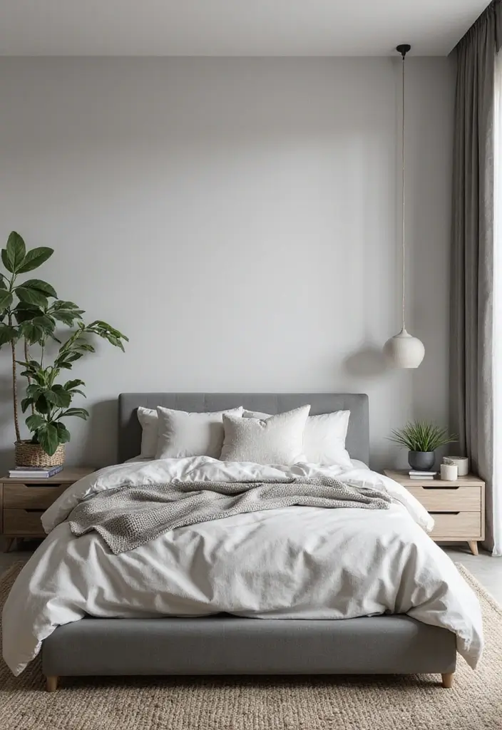 12 Cozy Grey Bedroom Designs That Will Wrap You in Comfort (You’ll Love #9!) - 4. Minimalist Grey Retreat