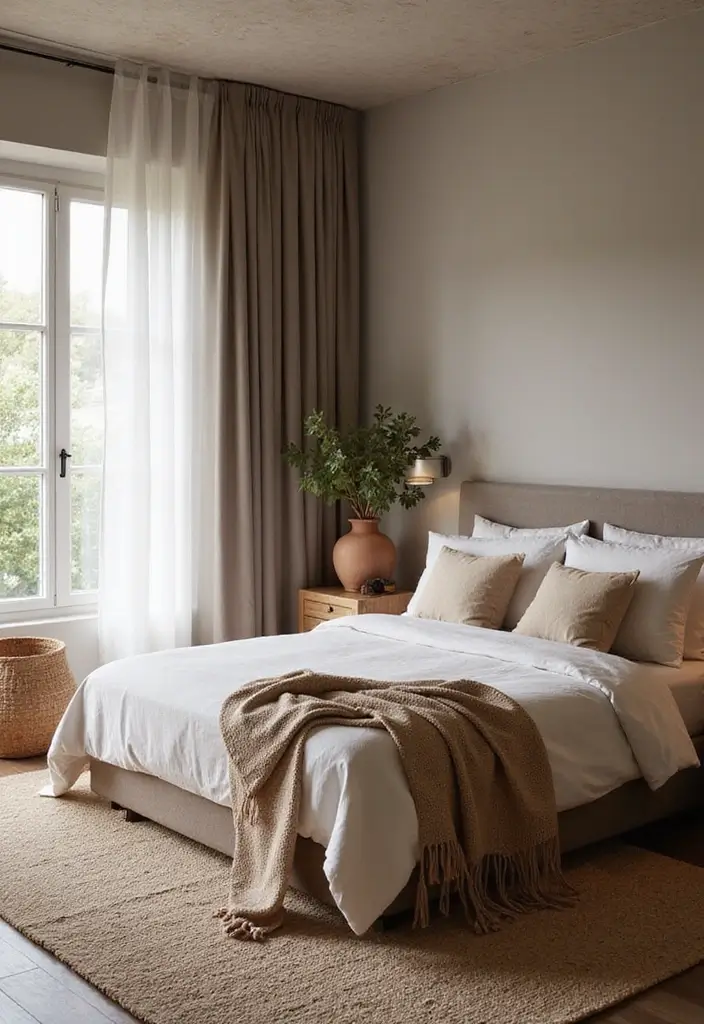 12 Cozy Grey Bedroom Designs That Will Wrap You in Comfort (You’ll Love #9!) - 6. Earthy Elegance