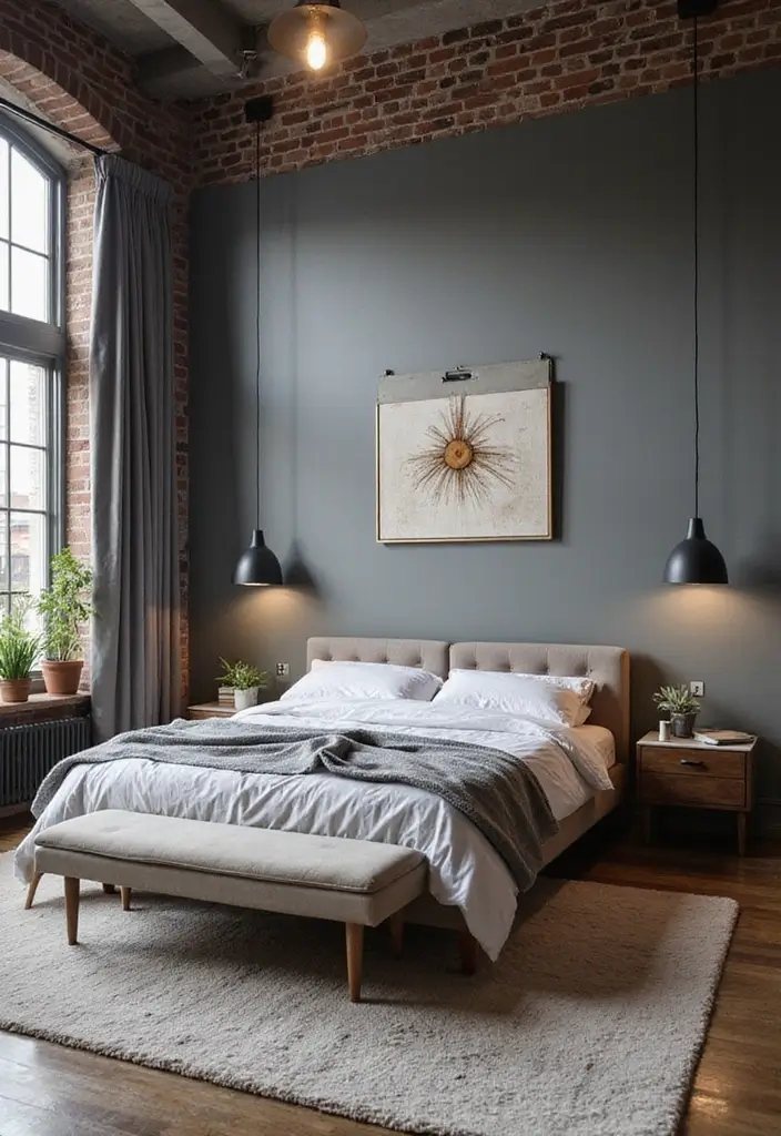 12 Cozy Grey Bedroom Designs That Will Wrap You in Comfort (You’ll Love #9!) - 8. Industrial Chic