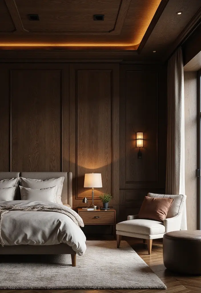13 Cozy Wood Wall Paneling Ideas for a Dreamy Bedroom Retreat! - 2. Dark and Dramatic