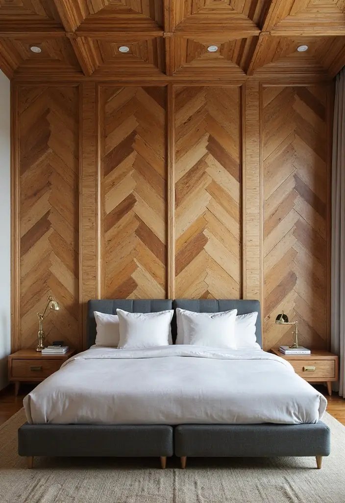 13 Cozy Wood Wall Paneling Ideas for a Dreamy Bedroom Retreat! - 4. Geometric Patterns