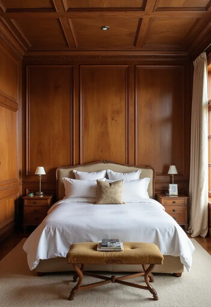 13 Cozy Wood Wall Paneling Ideas for a Dreamy Bedroom Retreat! - 6. Classic Wood Paneling
