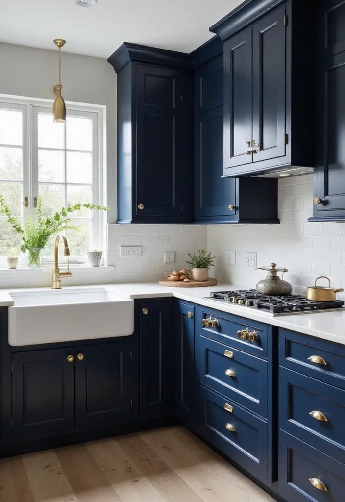 13 Elegant Kitchen Cabinet Colors That Exude Luxury (You’ll Want Them All!) - 1. Deep Navy Blue