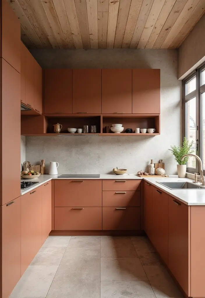13 Elegant Kitchen Cabinet Colors That Exude Luxury (You’ll Want Them All!) - 10. Muted Terracotta