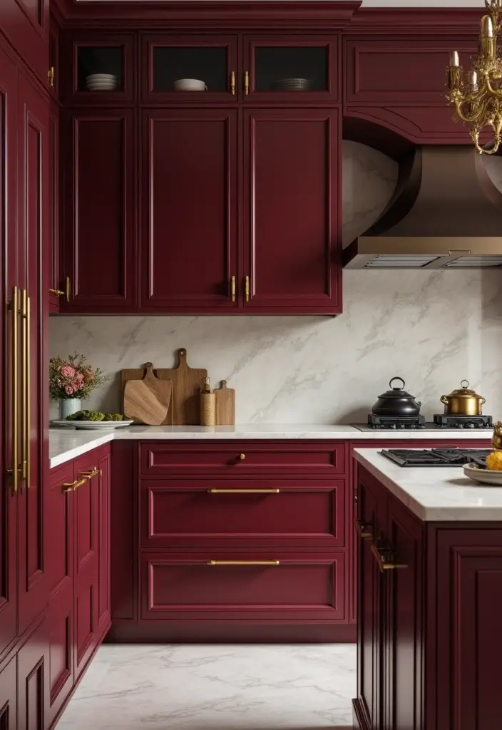 13 Elegant Kitchen Cabinet Colors That Exude Luxury (You’ll Want Them All!) - 12. Bold Burgundy