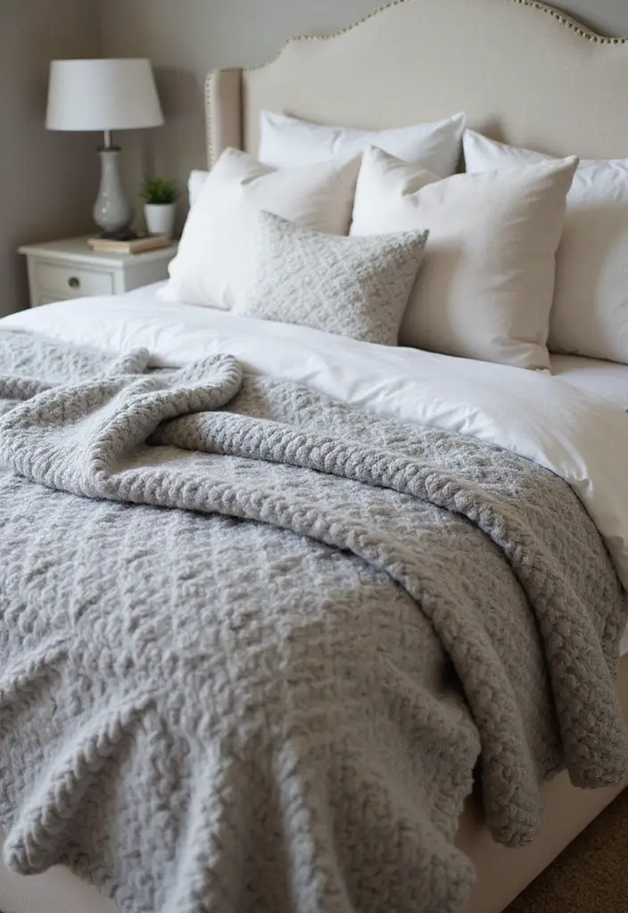 13 Luxurious Grey Bedroom Textiles That'll Make You Feel Like Royalty! - 10. Chunky Knit Blankets