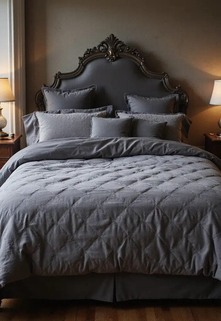 13 Luxurious Grey Bedroom Textiles That'll Make You Feel Like Royalty! - 2. Velvet Quilted Bedspread